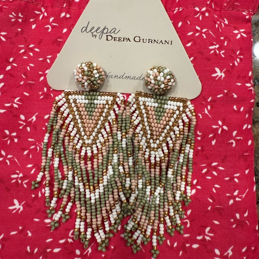 Multicolor Beaded Fringe Earrings by Deepa Gurnani